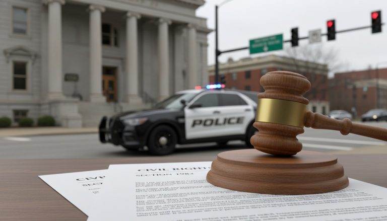 Levi Trumbull lawsuit update showing Frederick County Maryland courthouse and civil rights false arrest concept