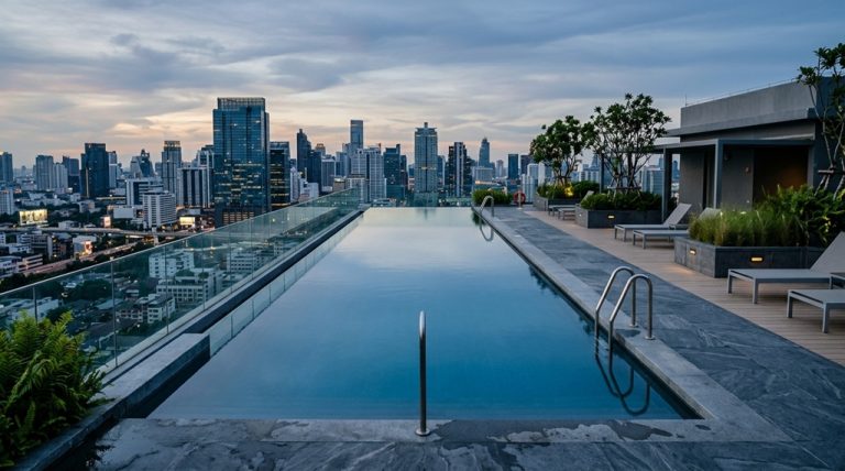 Rooftop pool accident scene related to Janice Griffith lawsuit incident